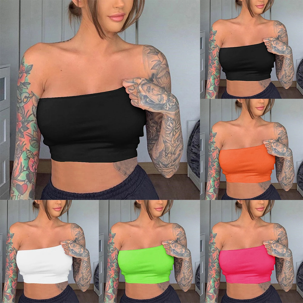 Women Sexy Strapless Bandeau Classic Stretch Vest Commuter Crop Tops Stretch Lingerie Comfortable Lounge Vest Solid Color Bra - Image 3